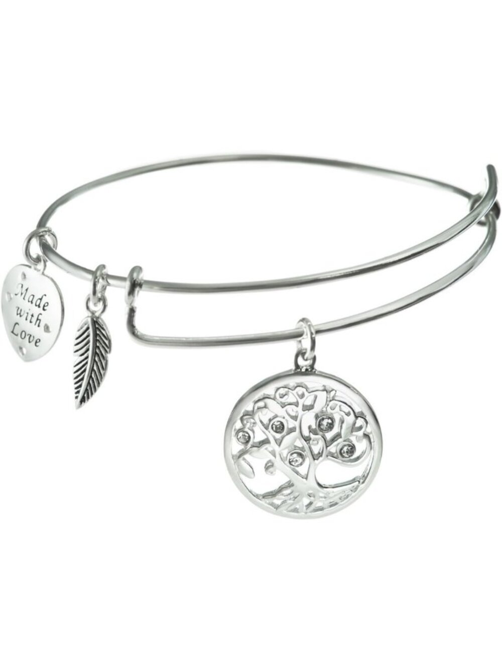Sterling Silver Family Tree Charm Bracelet - Adjustable Wire Bangle for Mom